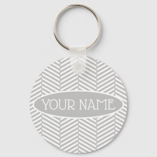 Porte-clés Chevron gris et blanc Nom personnalisé