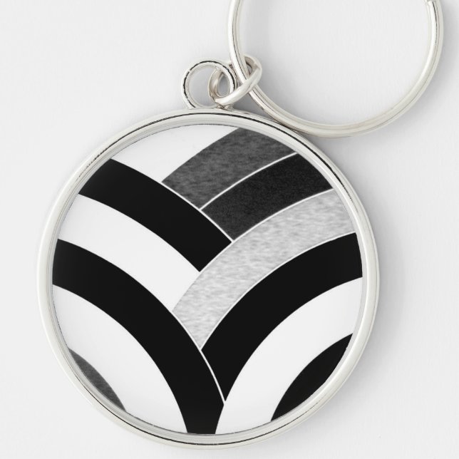 Porte-clés chevron incurvé noir/blanc moderne chic (Devant)