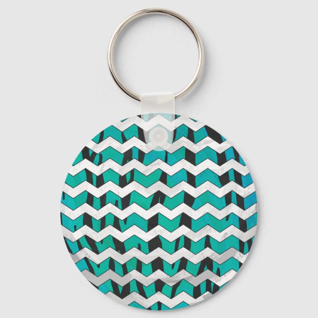 Porte-clés Chevron Tiger noir et Turquoise (Recto)