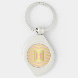 Porte-clés Chevrons rose et or glamour avec Monogramme