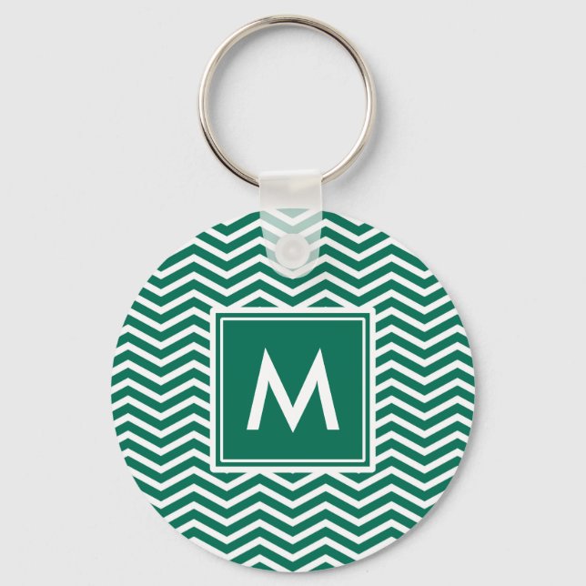 Porte-clés Chevrons Vert Luxuriant Avec Monogramme (Recto)