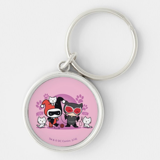 Porte-clés Chibi Harley Quinn & Chibi Catwoman Avec Chats (Devant)