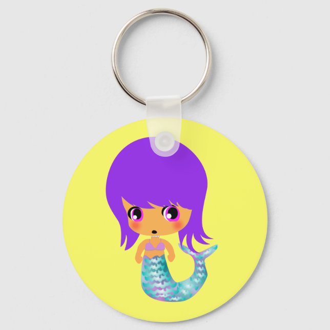 Porte-clés chibi magique sirène cheveux pourpre (Recto)