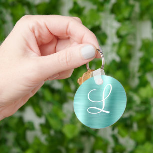 Porte-clés Chic Aqua Brossé Métal Monogramme blanc