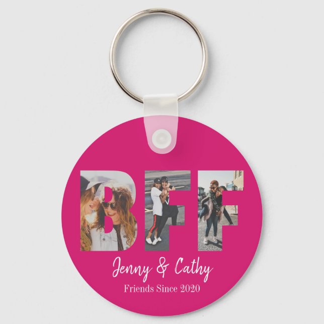 Porte-clés Chic BFF 3 Photo Friendship Besties Magenta Pink (Recto)