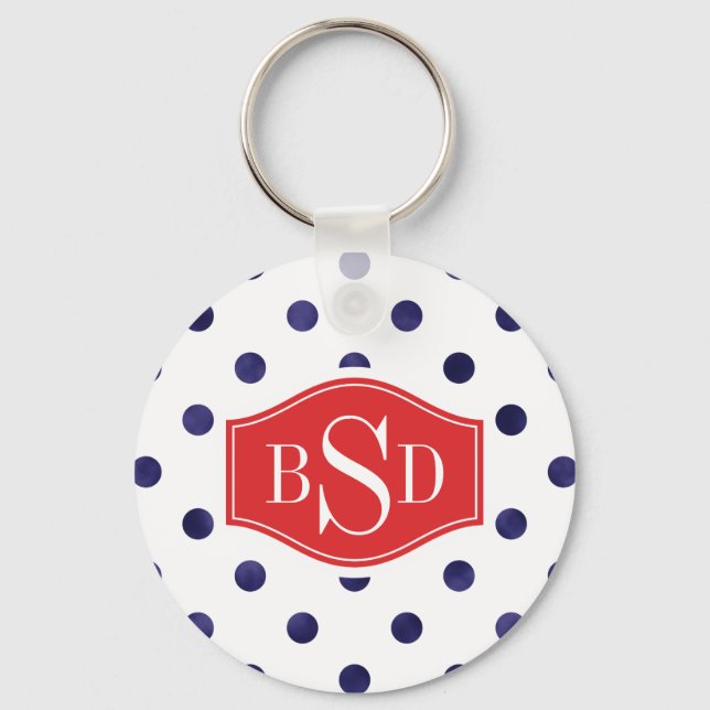 Porte-clés Chic bleu et blanc motif monogramme (Recto)