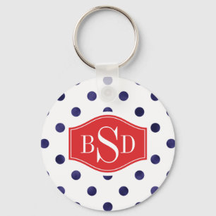 Porte-clés Chic blue and white polka dots patterns monogram