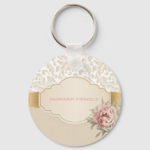 Porte-clés Chic Elegant Floral Damask Roses