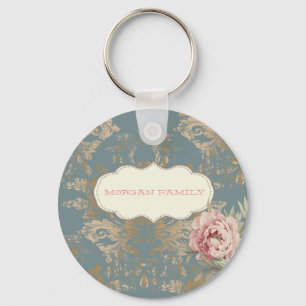 Porte-clés Chic Elegant Gold Damask Roses