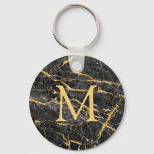 Porte-clés Chic Elegant Noir Marbre Monogramme