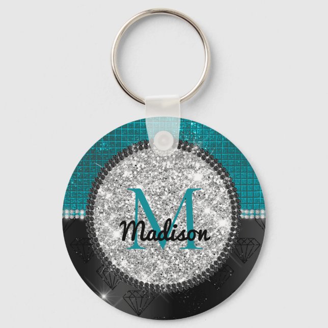 Porte-clés Chic faux Parties scintillant argent Turquoise noi (Recto)