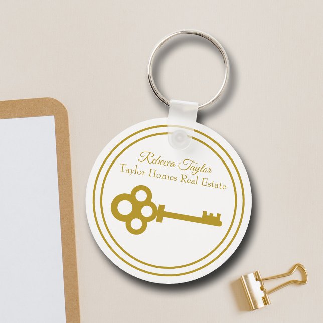 Porte-clés Chic Gold Key Real Estate Company Custom Realtor (Créateur téléchargé)
