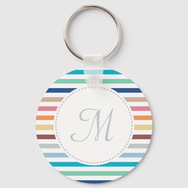 Porte-clés Chic Monogram Pastel Arc-en-ciel bandes horizontal (Recto)