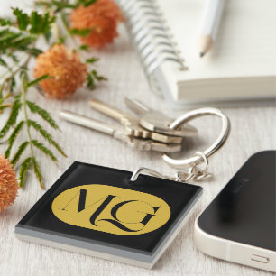 Porte-clés Chic Monogramme Personnalisé Moderne Noir