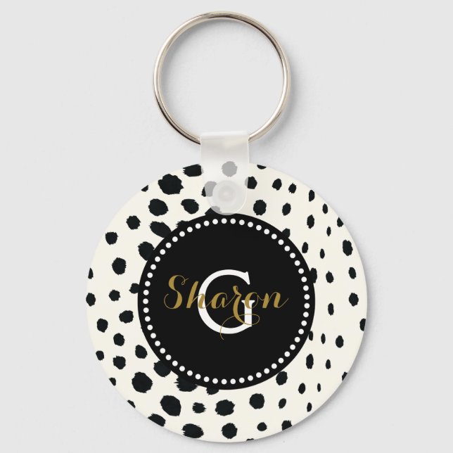 Porte-clés Chic noir blanc cheetah imprimer motif monogramme (Recto)