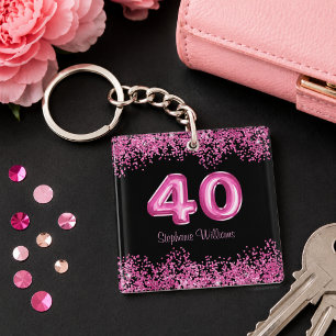 Porte-clés Chic Pailleté Rose Noir 40ème Anniversaire