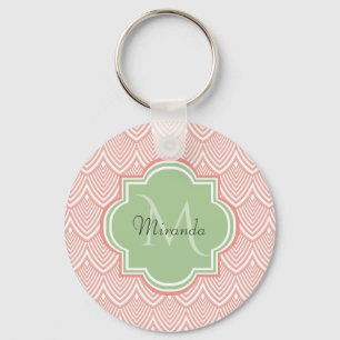 Porte-clés Chic Pink Arched Scallops Soft Green Monogramme No