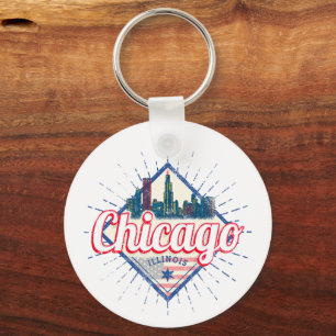 Porte-clés Chicago Illinois États-Unis Retro Skyline États-Un