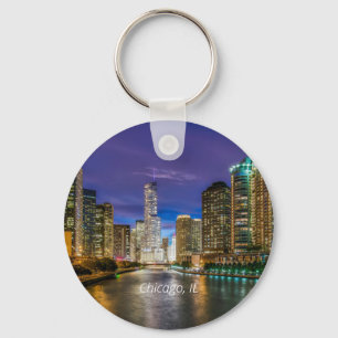 Porte-clés Chicago River à Sunset, étiqueté,