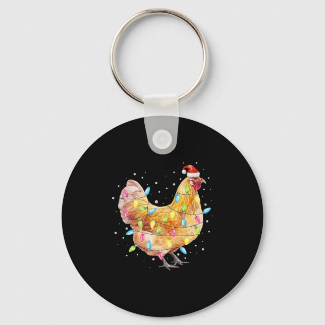 Porte-clés Chicken Christmas Lights Santa Hat Chicken Farm An (Recto)