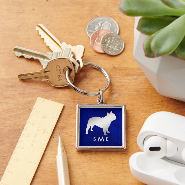 Porte-clés Chien à bulles français Monogram Blue Silver (Bureau)