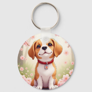 Porte-clés Chien adorable et fleurs