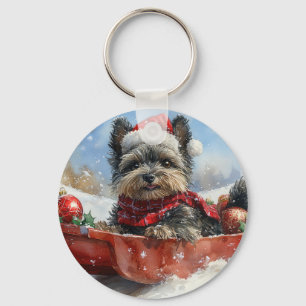 Porte-clés Chien Affenpinscher en traîneau Laissez neige Noël