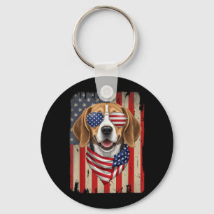 Porte-clés Chien Beagle du 4 juillet Drapeau américain USA