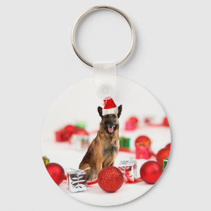 Porte-clés Chien berger allemand w Cadeaux de Noël Santa Hat