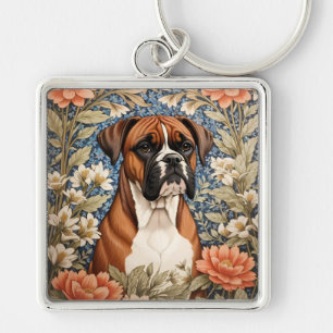 Porte-clés Chien Boxer Élégant Inspiré de William Morris