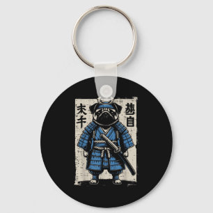 Porte-clés Chien Carlin Samurai Funny Japonais Guerrier Art H