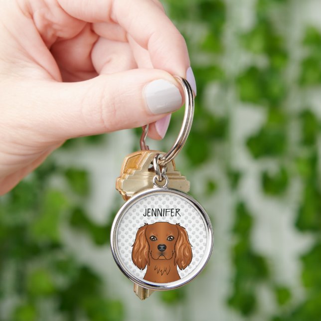 Porte-clés Chien Cavalier King Charles Spaniel Ruby & Nom (main)