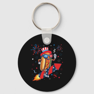 Porte-clés Chien chaud 4 juillet Fusée patriotique et feux d'