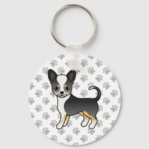Porte-clés Chien Chihuahua à poil lisse tricolore noir & patt