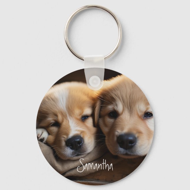 Porte-clés Chien chiot amis pour toujours Customiser leur nom (Recto)