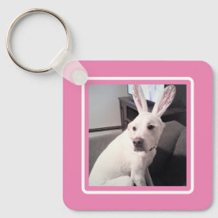 Porte-clés Chien Chiot Blanc Mignonne Avec Lapin De Pâques Or