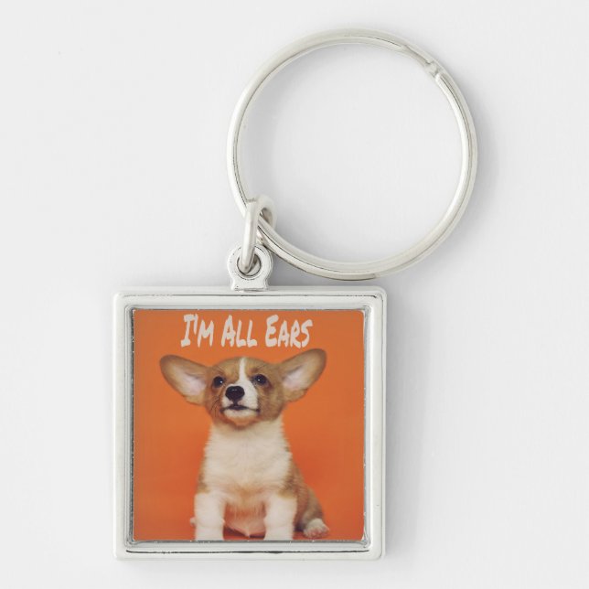 Porte-clés Chien chiot Je suis tous des oreilles, mignon mème (Devant)