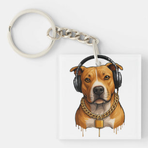 Porte-clés Chien cool avec casque et chaîne d'or - Urban St