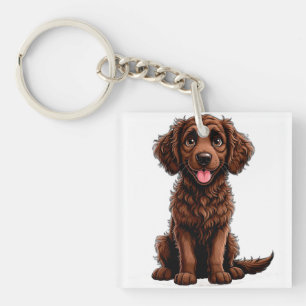 Porte-clés Chien Curly Coated Retriever Cartoon Heureux Qui S