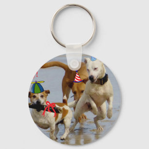 Porte-clés chien d'anniversaire heureux