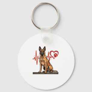 Porte-clés Chien de berger belge Battement de coeur Patte Coe
