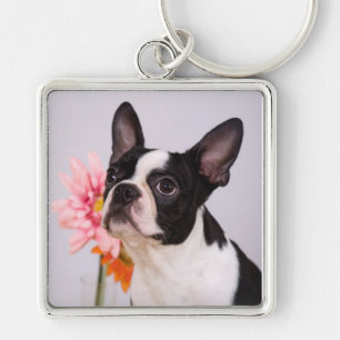 Porte-clés Chien de Boston Terrier avec le porte - clé rose