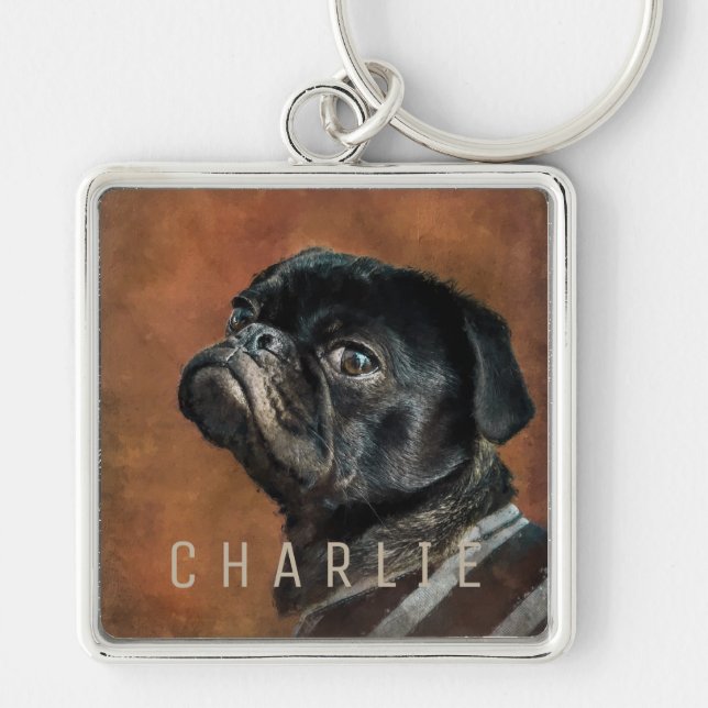 Porte-clés Chien de Carlin noir (Devant)