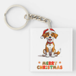 Porte-clés Chien de dessin animé joyeux portant un chapeau de