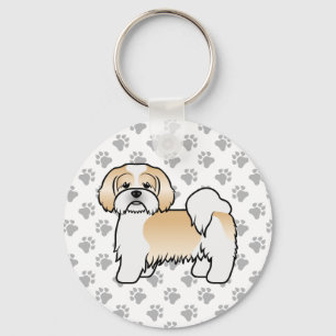 Porte-clés Chien de dessin animé mignon Lhasa Apso or et blan