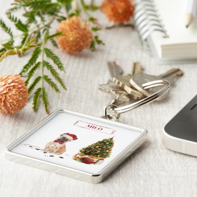 Porte-clés Chien de Noël Funny avec arbre (Côté)