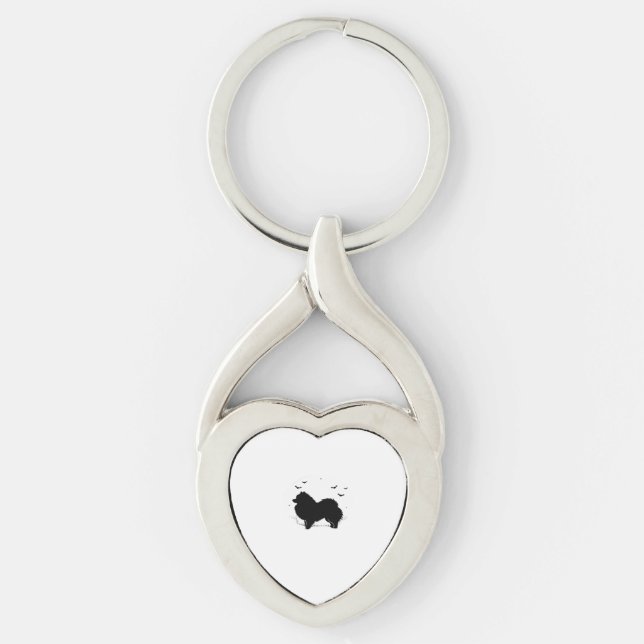 Porte-clés Chien de Poméranie - Halloween Lune Silhouette Cla (Devant)