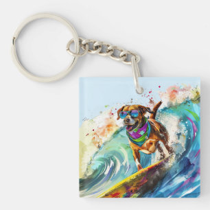 Porte-clés Chien de surf - Été Amusant Beach Pup Illustration