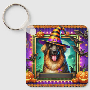 Porte-clés Chien d'Halloween avec chapeau de sorcière