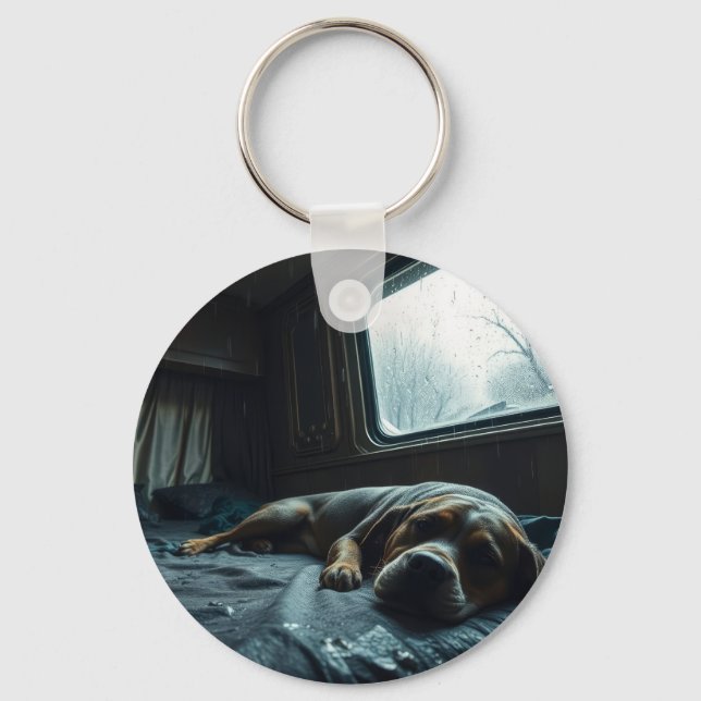 Porte-clés Chien endormi dans un camping-car de rêve (Recto)